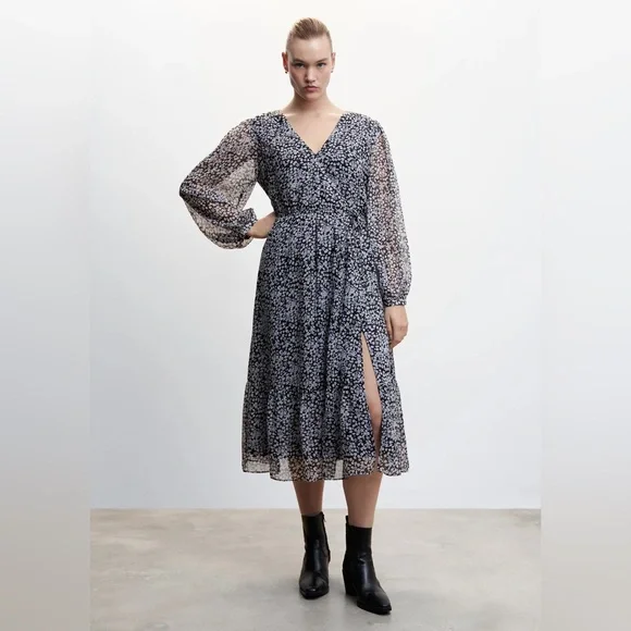 Mango | Dresses | Mango Floral Long Sleeve Tiered Dress | Poshmark